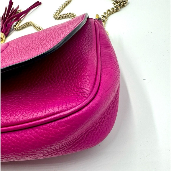 Auth Gucci Medium Fuchsia Leather Soho Crossbody Shoulder Bag Preloved Clutch - Picture 12 of 16